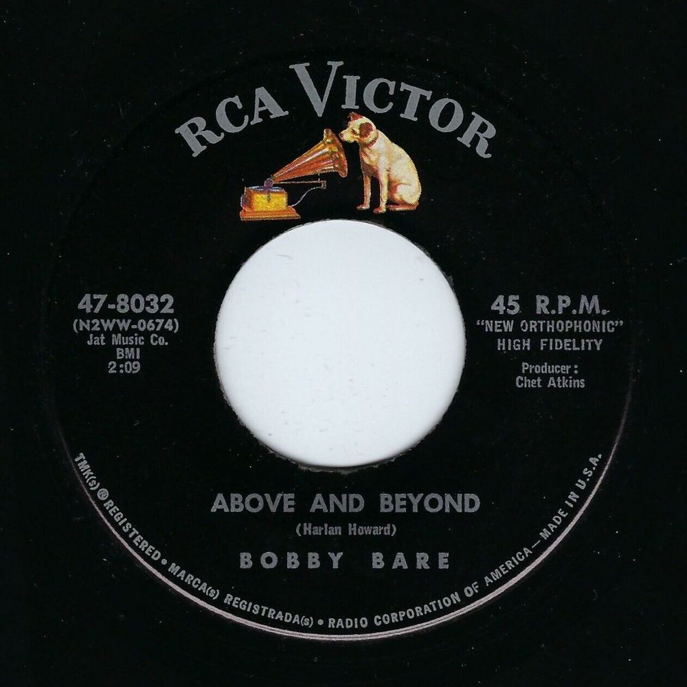 Bobby Bare Vinyl 45 Above And Beyond / Shame On Me on RCA Victor M- Country